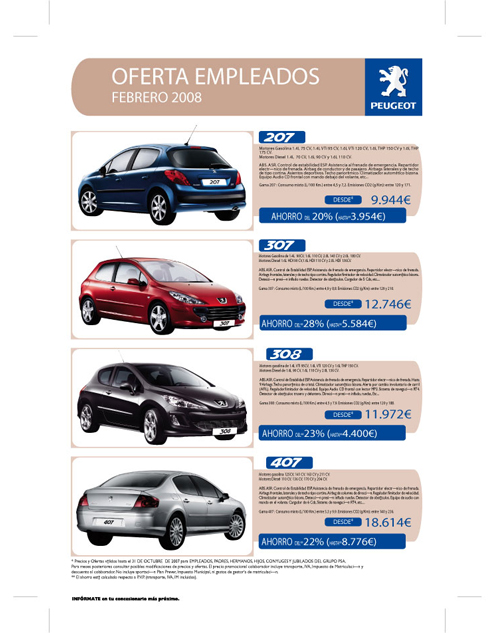 Boletín de ofertas para empleados (Peugeot)